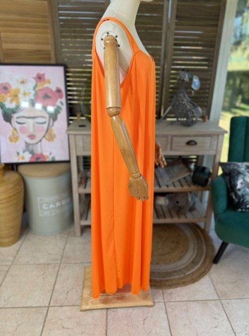 Robe trapèze longue à bretelles larges orange côtelée du 40 au au 52/54  