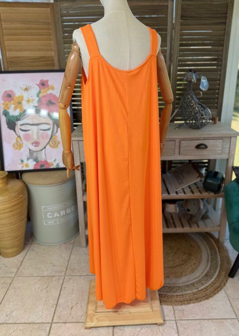 Robe trapèze longue à bretelles larges orange côtelée du 40 au au 52/54  
