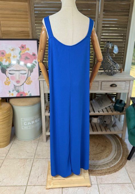 Robe trapèze longue à bretelles larges bleu royal côtelée du 40 au au 52/54 