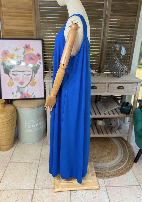 Robe trapèze longue à bretelles larges bleu royal côtelée du 40 au au 52/54 