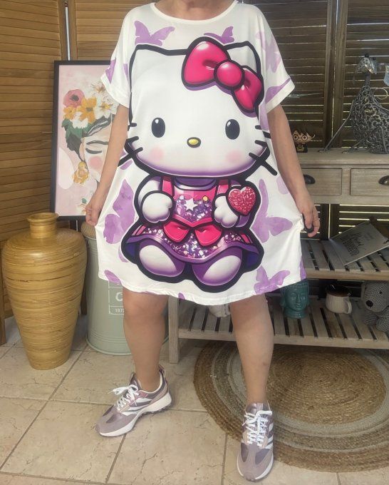 Tunique longue ou robe courte blanche Hello Kitty Retro Sweet du 40 au 50/52 