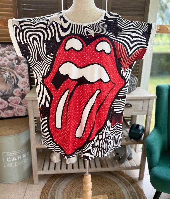 Tunique longue ou robe courte blanche The Rolling Stones du 40 au 50/52  