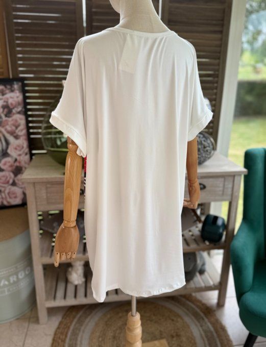 Tunique longue ou robe courte blanche The Rolling Stones du 40 au 50/52  