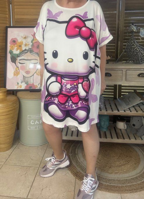 Tunique longue ou robe courte blanche Hello Kitty Retro Sweet du 40 au 50/52 