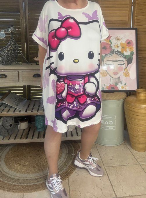 Tunique longue ou robe courte blanche Hello Kitty Retro Sweet du 40 au 50/52 