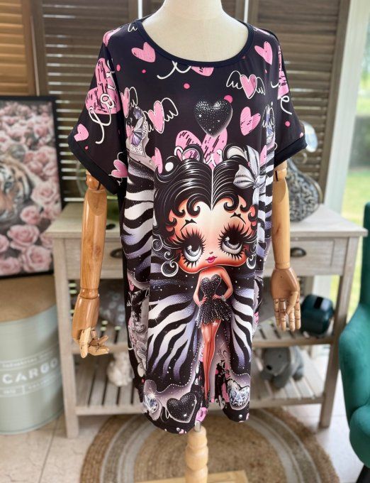 Tunique longue ou robe courte noire Betty Boop Show Girl du 40 au 50/52   