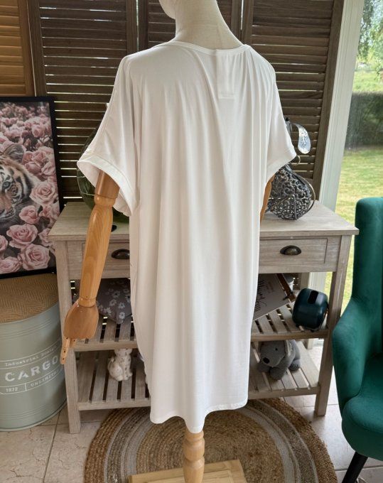 Tunique longue ou robe courte blanche Le Chat Arc-en-Ciel du 40 au 50/52  