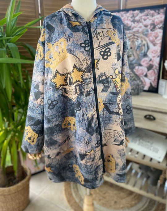 Manteau à capuche suédine effet jeans délavé King Skulls du 42 au 52 et même +