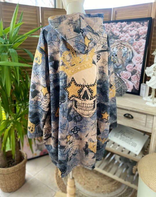 Manteau à capuche suédine effet jeans délavé King Skulls du 42 au 52 et même +