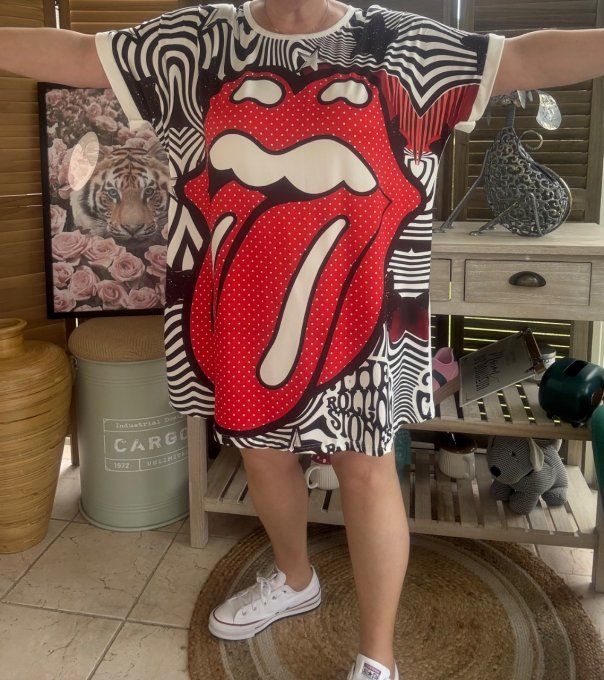 Tunique longue ou robe courte blanche The Rolling Stones du 40 au 50/52  