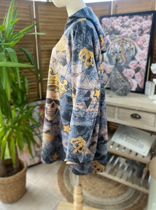 Manteau à capuche suédine effet jeans délavé King Skulls du 42 au 52 et même +