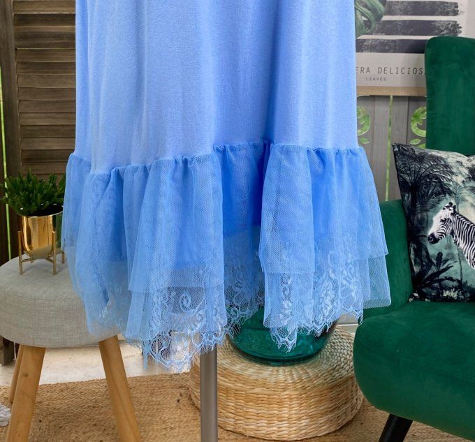 Fond de robe BIS bleu clair viscose et dentelle confort +++ du 40 au 52/54 
