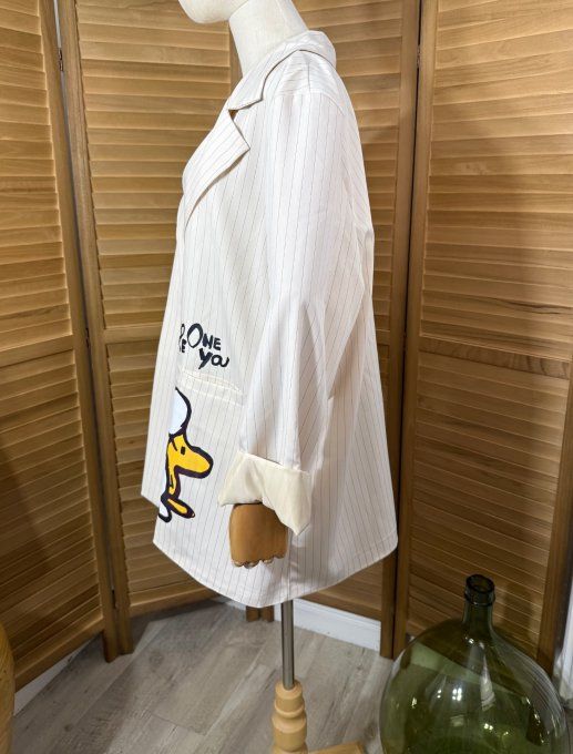 Veste blazer ample crème rayée Snoopy du 42 au 52 et même + si portée ouverte