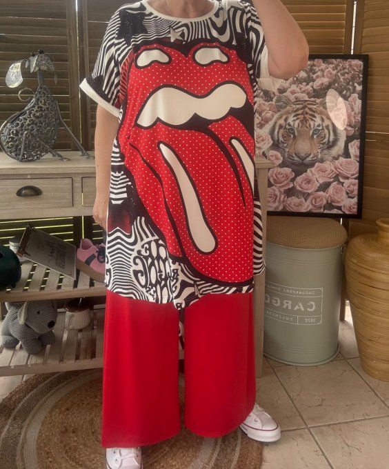 Tunique longue ou robe courte blanche The Rolling Stones du 40 au 50/52  