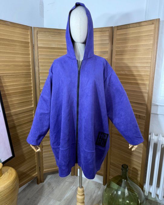 Manteau à capuche suédine violet douceur +++ du 42 au 52 et même + 