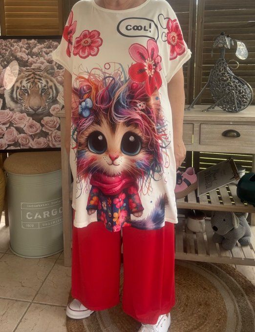 Tunique longue ou robe courte blanche Le Chat Arc-en-Ciel du 40 au 50/52  