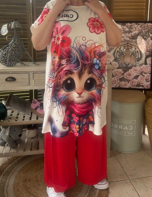 Tunique longue ou robe courte blanche Le Chat Arc-en-Ciel du 40 au 50/52  