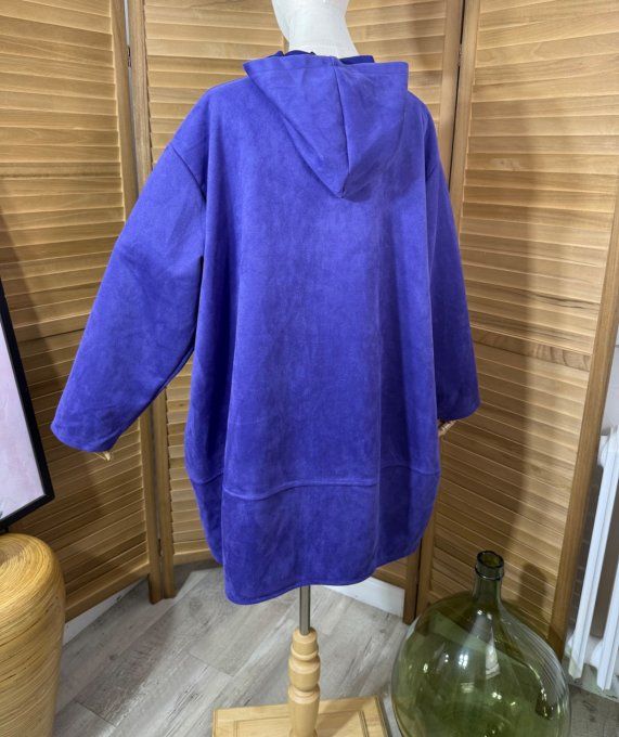Manteau à capuche suédine violet douceur +++ du 42 au 52 et même + 