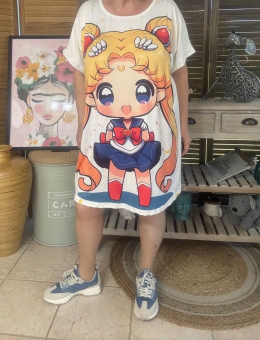Tunique longue ou robe courte blanche Sailor Moon Nostalgie 90's du 40 au 50/52  