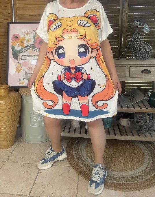 Tunique longue ou robe courte blanche Sailor Moon Nostalgie 90's du 40 au 50/52  