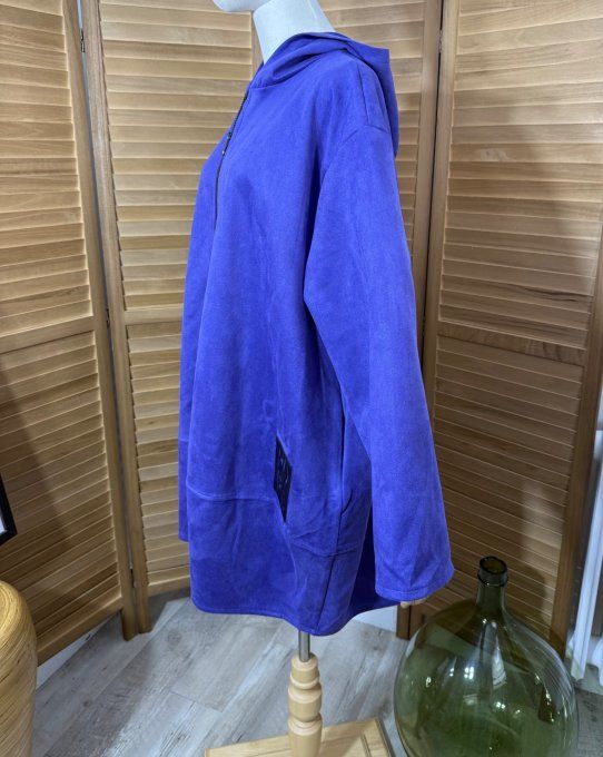 Manteau à capuche suédine violet douceur +++ du 42 au 52 et même + 