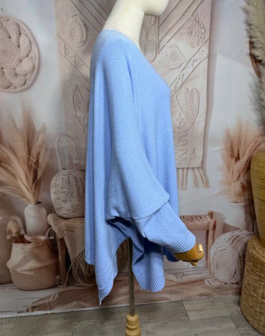 Gilet sans laine oversize bleu ciel étoile argentée dos douceur ++++ du 40 au 56/58 et même + 