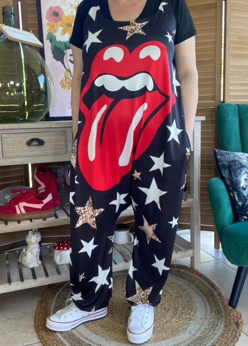 Combinaison salopette noire Rock The Rolling Stones  du 38 au 52 