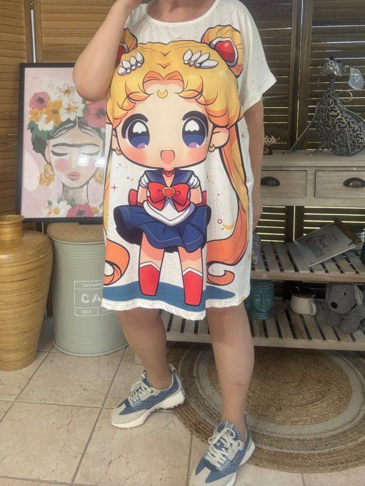 Tunique longue ou robe courte blanche Sailor Moon Nostalgie 90's du 40 au 50/52  