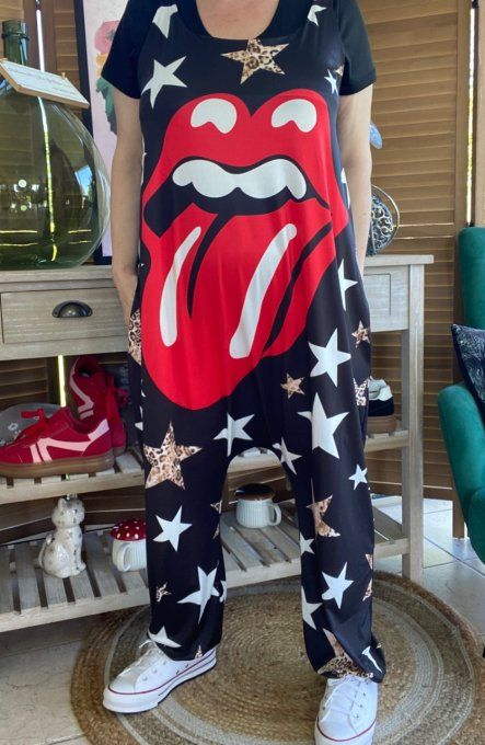 Combinaison salopette noire Rock The Rolling Stones  du 38 au 52 