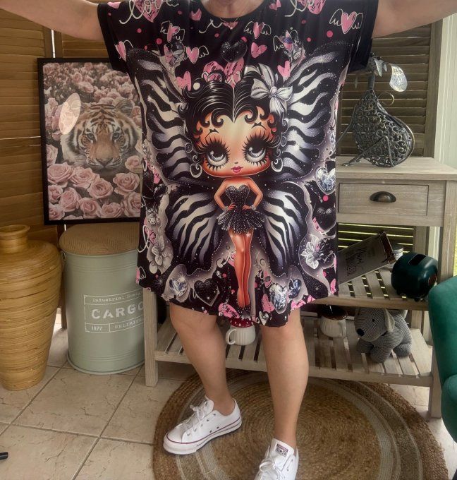 Tunique longue ou robe courte noire Betty Boop Show Girl du 40 au 50/52   