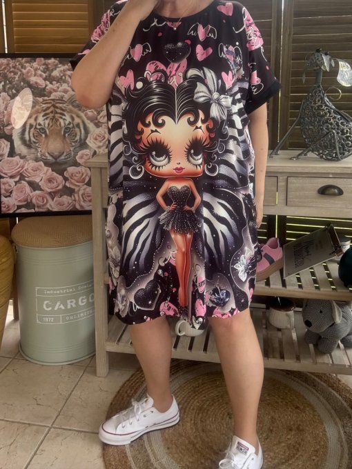 Tunique longue ou robe courte noire Betty Boop Show Girl du 40 au 50/52   