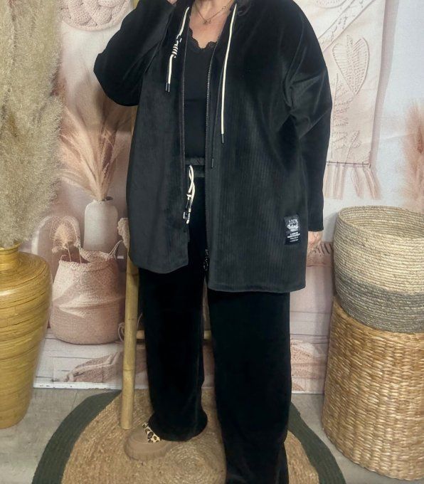 pantalon velours rayé façon jogg noir doublé confort ++++ du 40 au 50