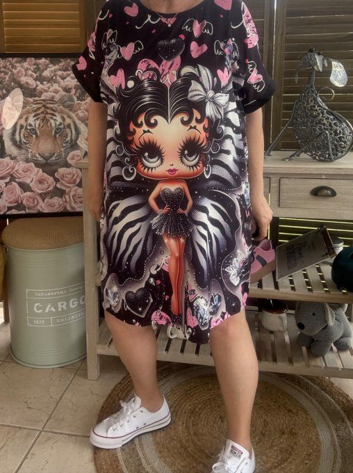 Tunique longue ou robe courte noire Betty Boop Show Girl du 40 au 50/52   