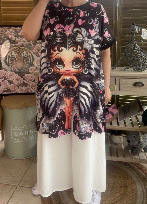 Tunique longue ou robe courte noire Betty Boop Show Girl du 40 au 50/52   