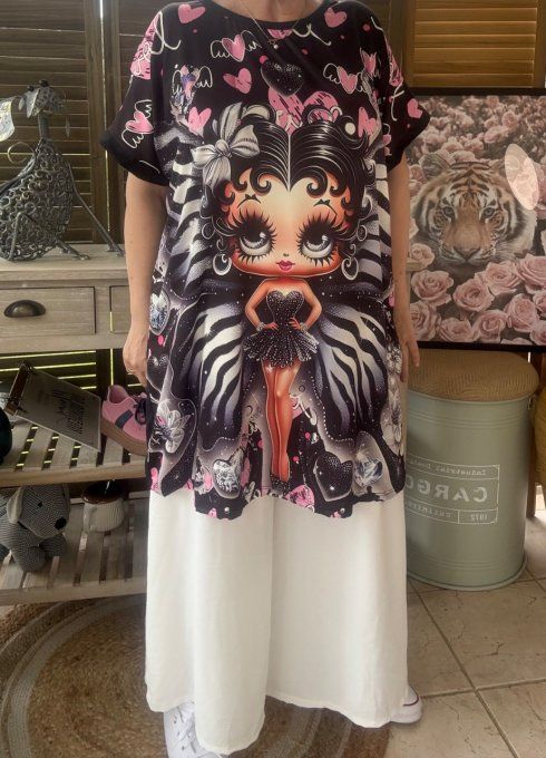 Tunique longue ou robe courte noire Betty Boop Show Girl du 40 au 50/52   