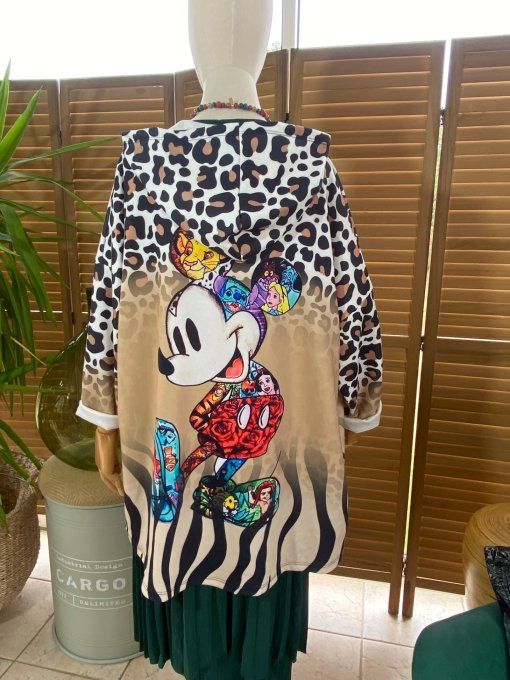 Gilet à capuche Léopard Beige Mickey & Friends du 40 au 54 et même + si porté ouvert