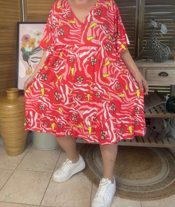 Robe trapèze courte rouge Austin Powers Spirit Seventies Retro du 40 au 52 