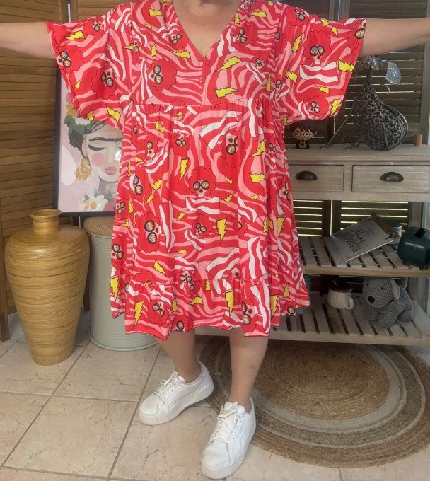 Robe trapèze courte rouge Austin Powers Spirit Seventies Retro du 40 au 52 