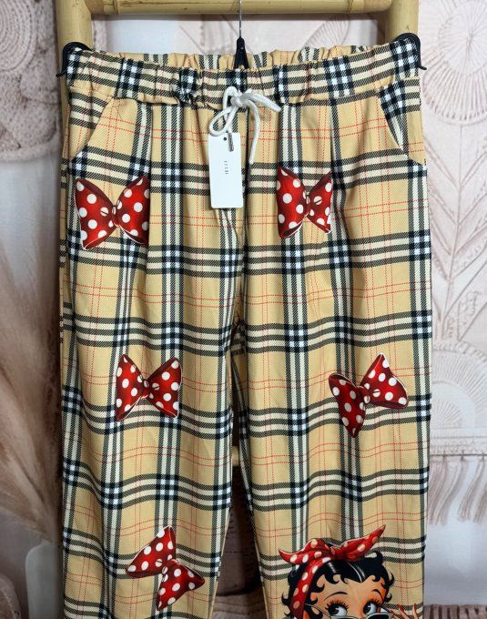 pantalon jogg dit "magique" carreaux Tartan Betty Boop confort ++++ du 40 au 50 
