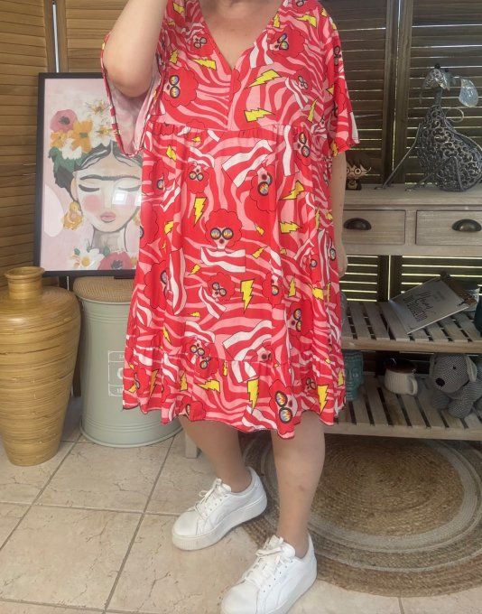 Robe trapèze courte rouge Austin Powers Spirit Seventies Retro du 40 au 52 