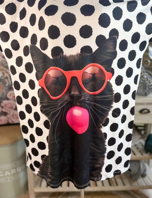 Tunique longue ou robe courte blanche pois noirs Le Chat noir Bubble du 40 au 50/52  
