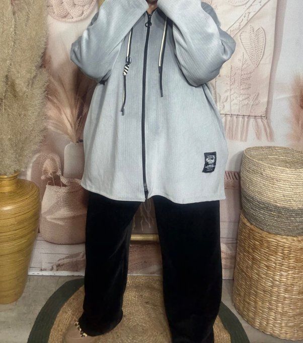Gilet à capuche velours rayé gris perle doublé confort ++++ du 40 au 52  