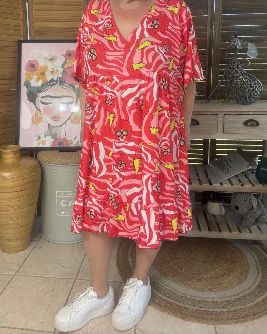 Robe trapèze courte rouge Austin Powers Spirit Seventies Retro du 40 au 52 