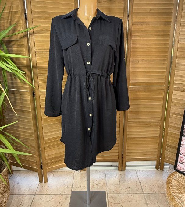 Robe chemise noire taille ajustable manches réglables du 34 au 42 et même + si portée ouverte