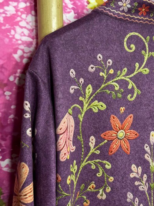 Veste Violine Effet Fleurs brodées Gypsie Bohème Chic du 36 au 46/48