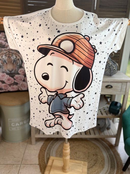 Tunique longue ou robe courte blanche étoiles Snoopy Adventure du 40 au 50/52 