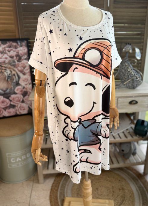 Tunique longue ou robe courte blanche étoiles Snoopy Adventure du 40 au 50/52 