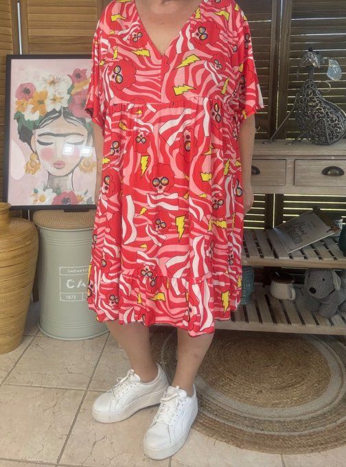 Robe trapèze courte rouge Austin Powers Spirit Seventies Retro du 40 au 52 