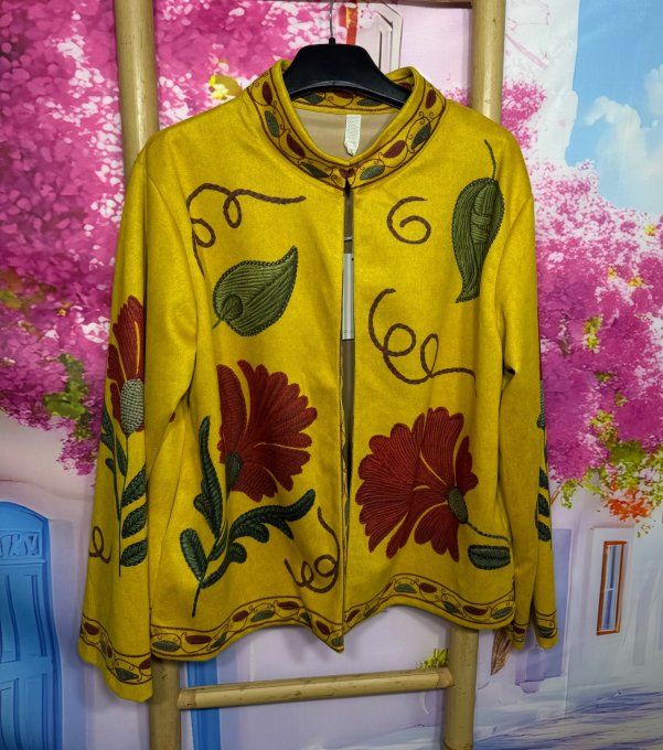 Veste suédine Moutarde Fleurs & Feuilles d'Automne Bohème Chic du 36 au 46/48