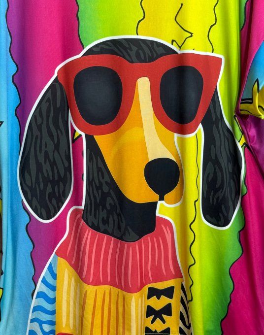 Tee-shirt fin ample lycra rayé Arc-en-ciel Mon Teckel à lunettes  du 40 au 52/54  